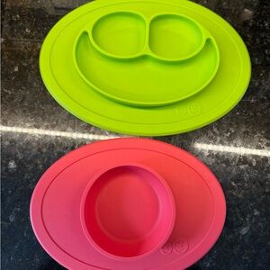 Vibrant Silicone Kids Plate Set - Lime and Coral